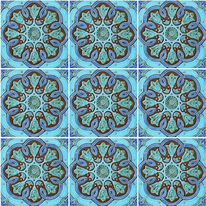 9 Spanish Ceramic Tiles Wall Decor, Tile Art, Outdoor Wall Art, Ceramic Tile Garden Decor, Large Tile Wall Hanging Spanish #12 Turquoise