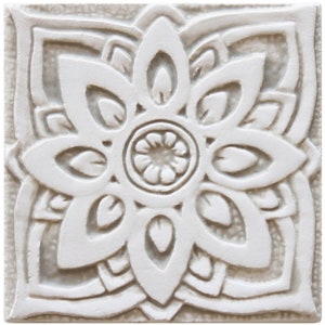 Elegant Decor With Mandala Design, Ceramic Tile, Ethnic Design, Decorative Tile, Mandala Boho Chic, Mandala #2 15cm Beige And White