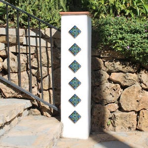6 Hand Painted Tile For Column Design, Decorative Tiles With Ethnic Design, Ceramic Tile, Wall Hanging, Tacos Suzani 8cm Turquoise