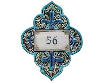 Handmade Ceramic House Number Plaque, Suzani Floral Address Sign
