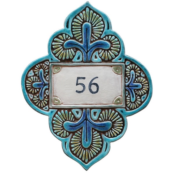 Placa de ceramica, numero de casa hecho de cerámica - SUZANI-TURQUESA