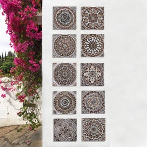 10 Handmade Decorative Ceramic Tiles For Outdoor Wall Hanging, Beach Wall Decor Tiles, Garden Decor, Wall Sculpture,  Mix 30cm Matt Brown