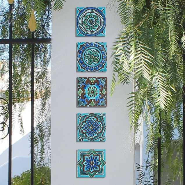 Handmade Turquoise Floral Tiles: Outdoor Decor, Kitchen Backsplash