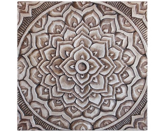 Yard Art, Garden Decor, Garden Art, Ceramic Tiles, Outdoor Wall Art, Decorative Wall Tiles, Outdoor Wall Accents Mandala #2 30cm Aged Silver