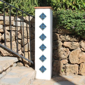 6 Decorative Tiles With Ethnic Design, Ceramic Tile, Hand Painted Tile, Square For Column Design, Wall Hanging, Tacos Mandala 8cm Turquoise