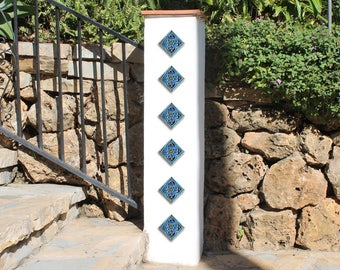SET OF 6 TILES, Decorative tiles with ethnic design, Ceramic tile, hand painted tile, turquoise tiles, 8cm, square, Tacos Mandala