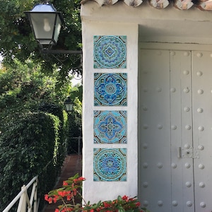4 Beautiful Ceramic Tiles With Deep Relief Design, Decorative Tiles For Lounge Wall Decor , Bathroom Tiles, Kitchen Wall Art, 20cm Turquoise