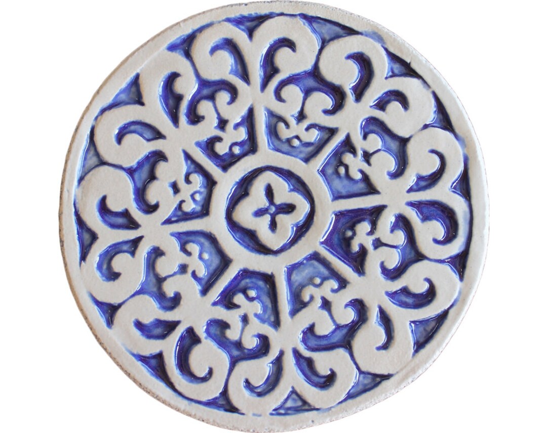 Decorative Tile Hand Painted With Mandala Design for Outdoor, Ceramic