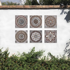 6 Beautiful Decorative Rustic Ceramic Tiles, Bathroom Tiles Design, Kitchen Wall Hanging, Handmade & Hand Painted 30cm Matt Brown
