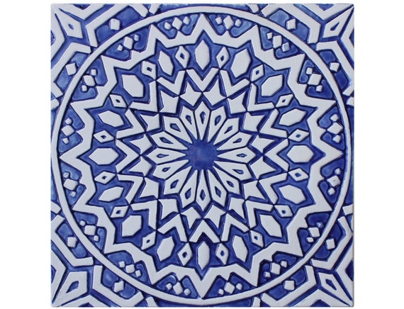 Wall Hanging With Moroccan Decor Tile Blue And White For Outdoor Art Or Bathroom 2 11 8