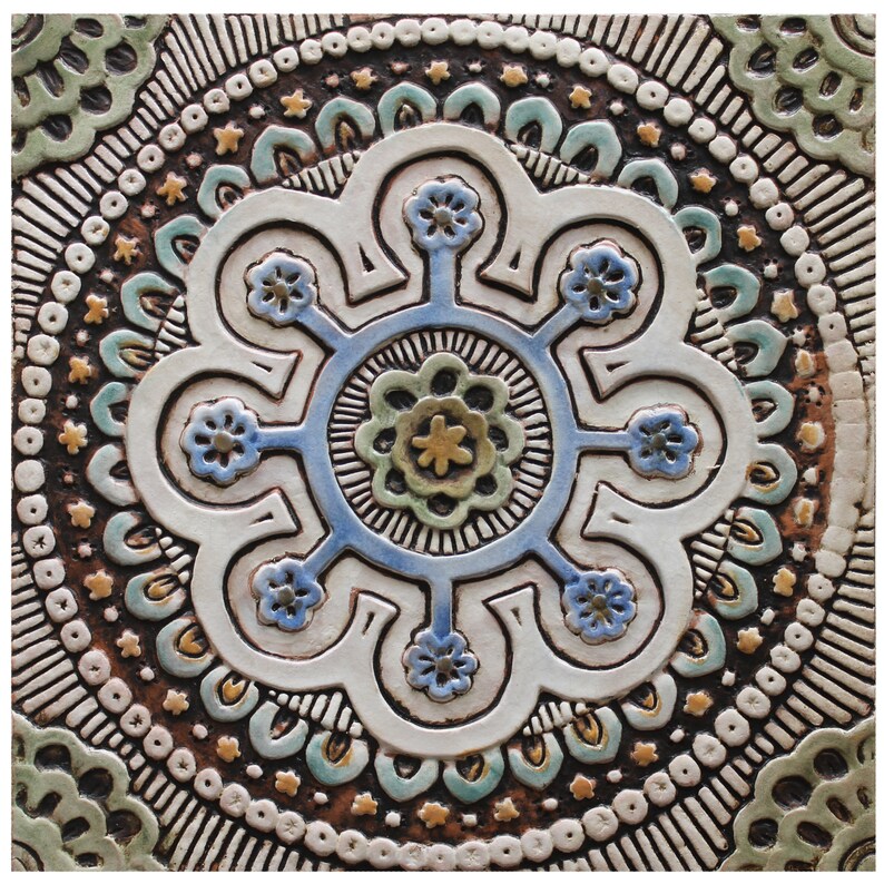 Large wall art SET of 4 floral tile wall hangings for outdoor Etsy