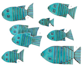 Fish wall sculpture // Fish wall art // Set of 8 fish wall tiles // Ceramic art // Garden sculpture // Turquoise