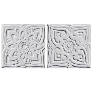 2 Ceramic Tiles For Outdoor Decor, Bathroom Inspirations Tiles, Kitchen Wall Hanging, Ceramic Tile Art, Moroccan-Mandala-Suzani, 15cm White