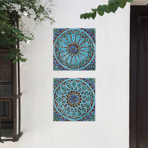 Wall Art set van 2 Marokkaanse of mandala ontwerpen keramische