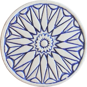 Decorative Tile With Moroccan Design For Kitchen, Ceramic Circle Tile Wall Art Installation For Living Room Decor Moroccan#1 15cm Blue&White