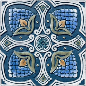 Large Spanish Tile Wall Hanging , Ceramic Tile Backsplash, Outdoor Wall Art, Garden Decor,Hand Painted Tile, Spanish #11 30cm Matt Blue Teal