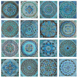 16 Outdoor Ceramic Wall Art, Extra Large Wall Art Installation, Tile Art, Garden Decor, Tile Mural Art, Ceramic Tiles Mix 30cm Turquoise