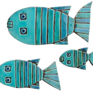 3 Fish Garden Wall Art, Fish Art, Garden Decor, Garden Art, Fish Art Installation, Stripey Fish, Outdoor Wall Art, Yard Art, Turquoise