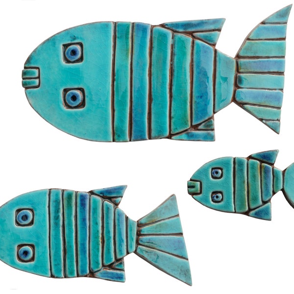 Fish garden wall art // Fish art // Garden decor // Garden art // Fish art installation // Stripey fish // Set of 3 fish