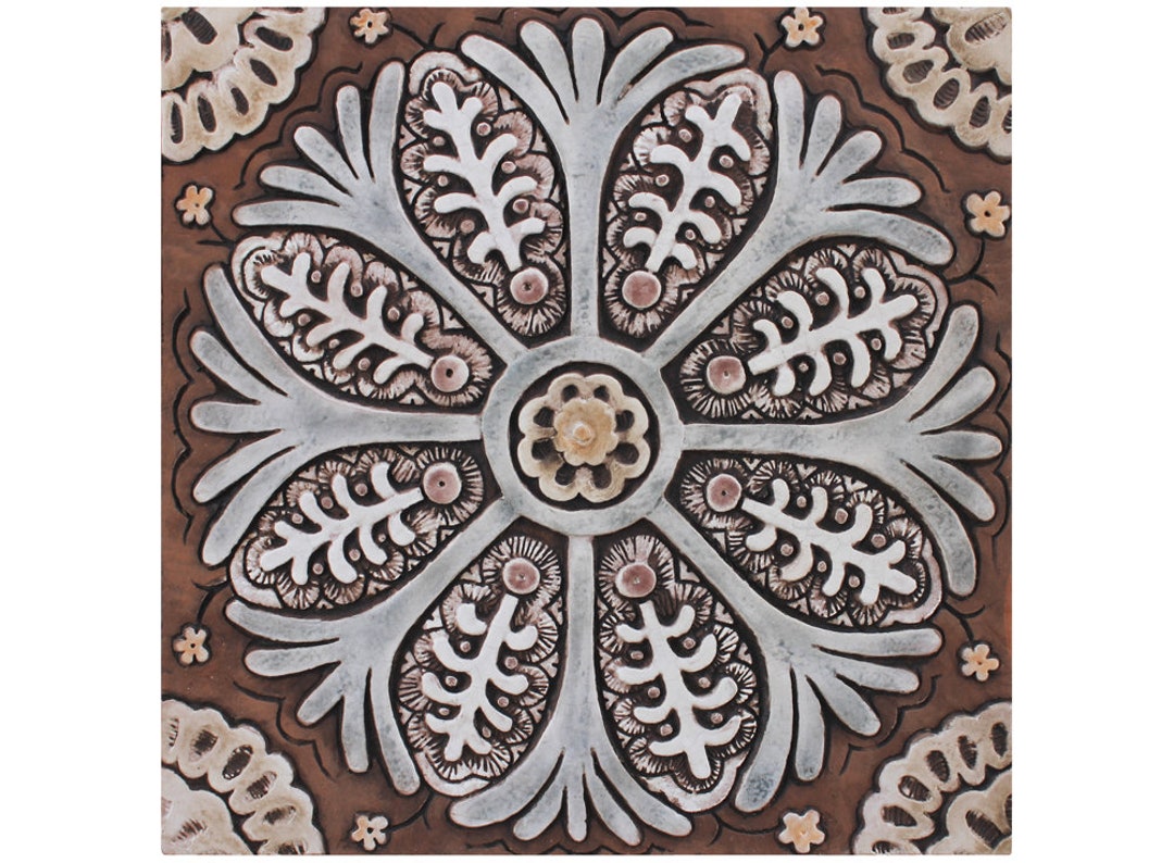 Bathroom Wall Decor Tiles With Suzani Design, Floral Ceramic Wall Art