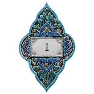 Address Plaque With Boho Decor, House Numbers In Ceramic, Personalized Sign, House Number Plaque, Ceramic Sign 8.2x12.2&quot; Mandala#2 Turquoise
