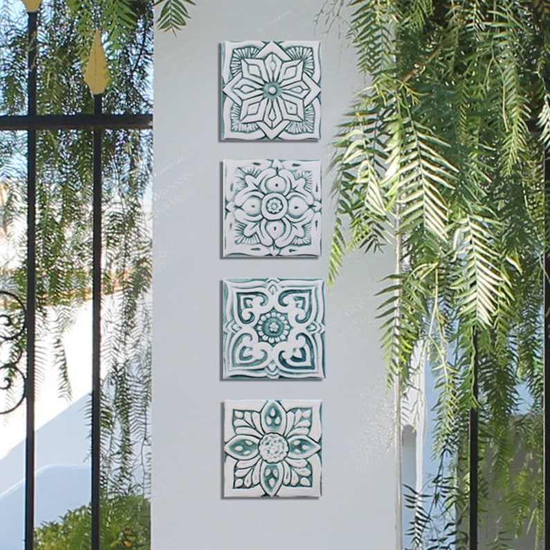 Set of 3 Tiles Garden Decor Outdoor Wall Art Wall Hangings Etsy