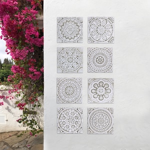 8 Decorative Ceramic Tiles, Mosaic For Kitchen Backsplash, Bathroom Tiles, Outdoor Wall Art For Wall Hanging Mix Designs 20cm Beige&White