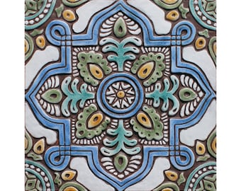 Spanish tile wall decor, blue and green tile art, outdoor wall art, Ceramic tile garden decor, kitchen backsplash, tile wall hanging #6