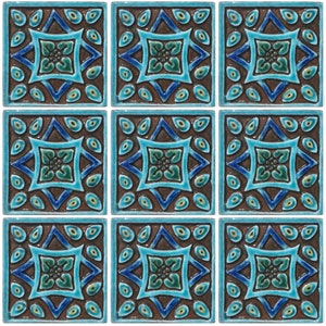 9 Andalusian Tiles For Kitchens & Bathrooms, Ceramic Tiles, Handmade Tiles For Kitchen Backsplash, Decor Tiles, Spanish #3 10cm Turquoise