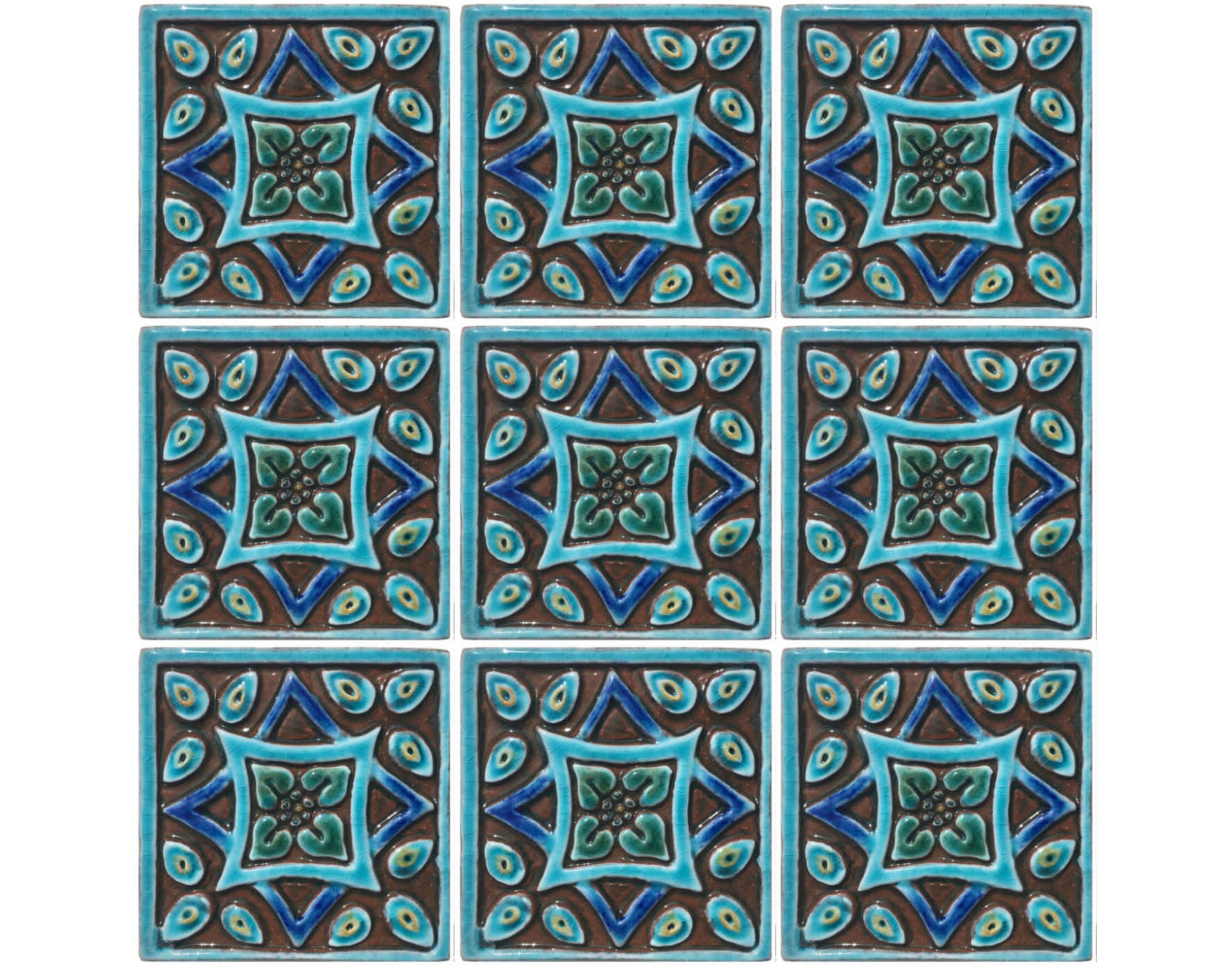 9 Andalusian Tiles For Kitchens & Bathrooms, Ceramic Tiles, Handmade Tiles For Kitchen Backsplash, Decor Tiles, Spanish #3 10cm Turquoise