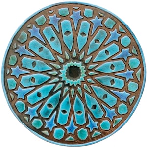 Ceramic Circle Tile Design For Yard Art Decor, Ceramic Tile For Patio, Outdoor Wall Art, Decorative Wall Tiles, Moroccan #1 30cm Turquoise