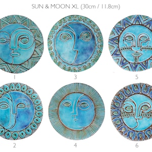 Sun&Moon For Patio Wall Hanging, Wall Art Design, Garden Art, Outdoor Decor, Wall Decor Tile, Backyard Art Sun And Moon 1 XL 30cm Turquoise image 6