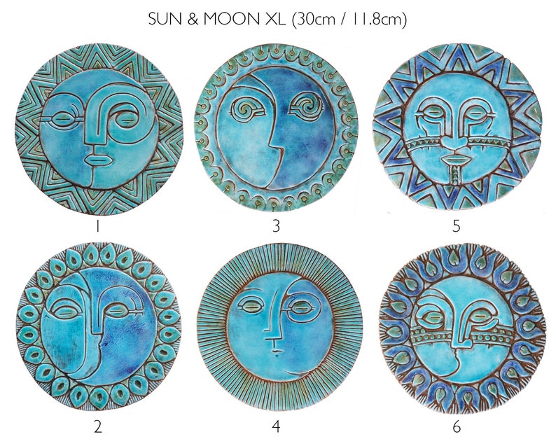 Sun&Moon For Patio Wall Hanging, Wall Art Design, Garden Art, Outdoor Decor, Wall Decor Tile, Backyard Art Sun And Moon 1 XL 30cm Turquoise image 6