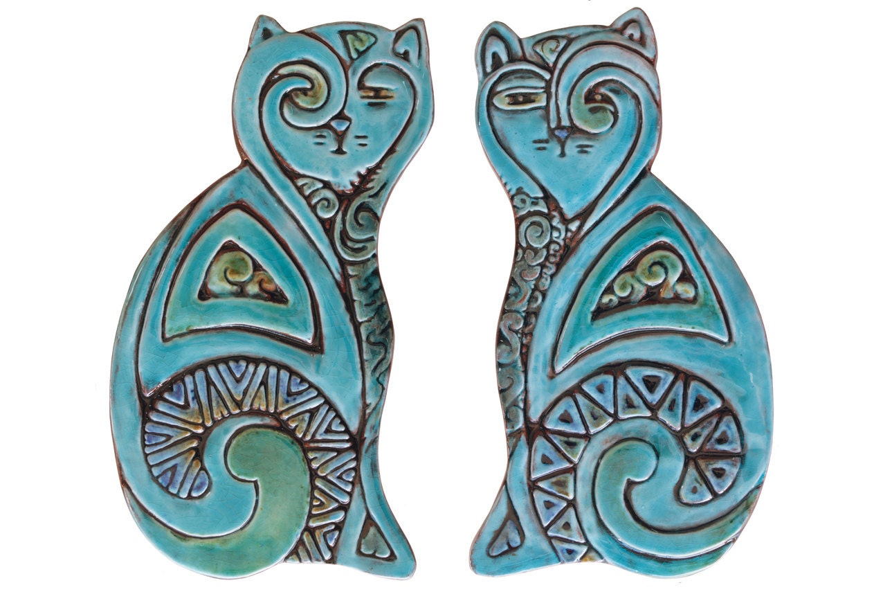 Cat Wall Hangings // Ceramic Cats // Cat Wall Decor // Wall Etsy UK