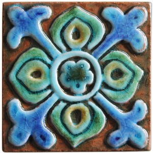 Decorative Tile With Floral Design, Ceramic Tile, Hand Painted Tile, Decorative Tile, Outdoor Wall Art, Garden Decor Suzani 8cm Turquoise