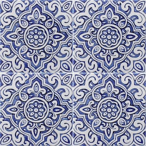 4 Large Spanish Tile Wall Art Made From Ceramic, Tile Art Mural, Outdoor Wall Art, Decorative Tile Mural Spanish #3 30cm Blue&White