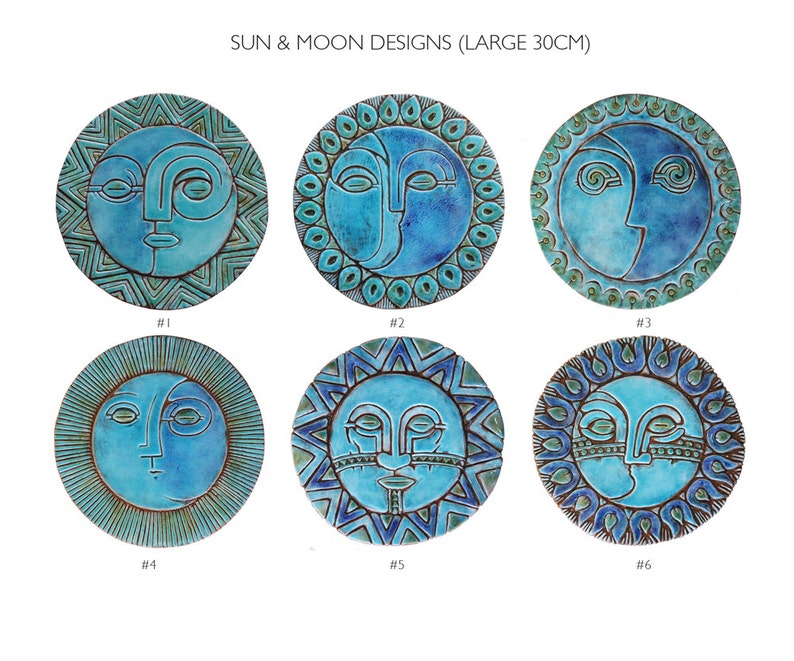 Decorative Tile With Sun&moon Design For Bathroom Wall Decor, Ceramic Tile, Outdoor Wall Art, Decor Tile, Sun And Moon 4 XL 30cm Turquoise image 5