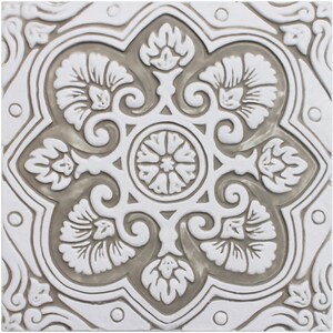Spanish Tile Art Wall Decor, Outdoor Wall Art, Ceramic Tile Garden Decor, Kitchen Backsplash, Patio Wall Hanging Spanish#10 30cm Beige&White
