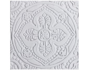 Mandala #5 Ceramic tile 7.87" home wall art for kitchen backsplash or bathroom, large wall art, mosaic,Unique hand painted tiles, 20cm white