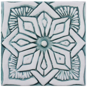 Decorative Ceramic Tile, Home Decor Ideas, Moroccan Art, Morocco Tile, Hand Paint Tile, Home Style, Moroccan #1 15cm Aqua