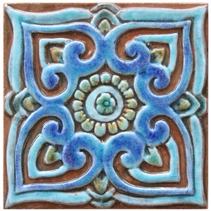 Decorative Tile With Mandala Design, Ceramic Tile, Wall Tile, Wall Art, Outdoor & Indoor Deco, Artistic Decor, Mandala #1 15cm Turquoise