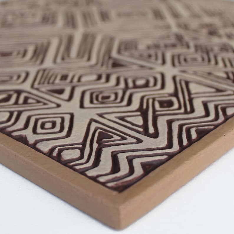 Ceramic tile with African design glazed in neutral tones Etsy