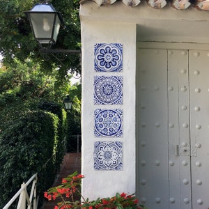 4 Ceramic Tiles In Deep Relief Design, Beach Or Coastal Decor, Decorative Tiles, Wall Tiles, Wall Art, Spanish Mosaic, Mix 20cm Blue&White