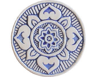 Decorative tile with ethnic design circle tile,Ceramic tiles,Bathroom tile, Hand painted tile, ceramic wall art, Mandala,15cm #1 blue