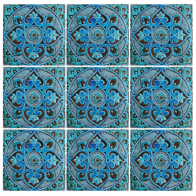 Garden Decor With Mandala Design, Outdoor Wall Art, Ceramic Tile, Yard Art, Wall Sculpture, Decorative Art Tiles, Mandala 5 30cm Turquoise image 3