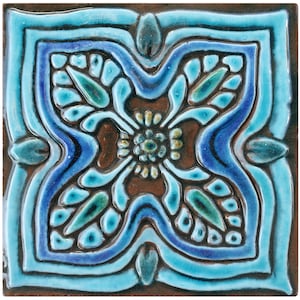 Decorative Tile With Mandala Design, Boho Home, Spanish tile,  Artistic Spaces, Mosaic Tile, Ceramic Wall Art, Mandala #4, 15cm Turquoise