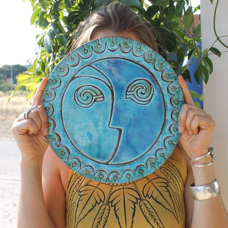 Sol y luna arte de pared de cerámica azulejos de cerámica | Etsy