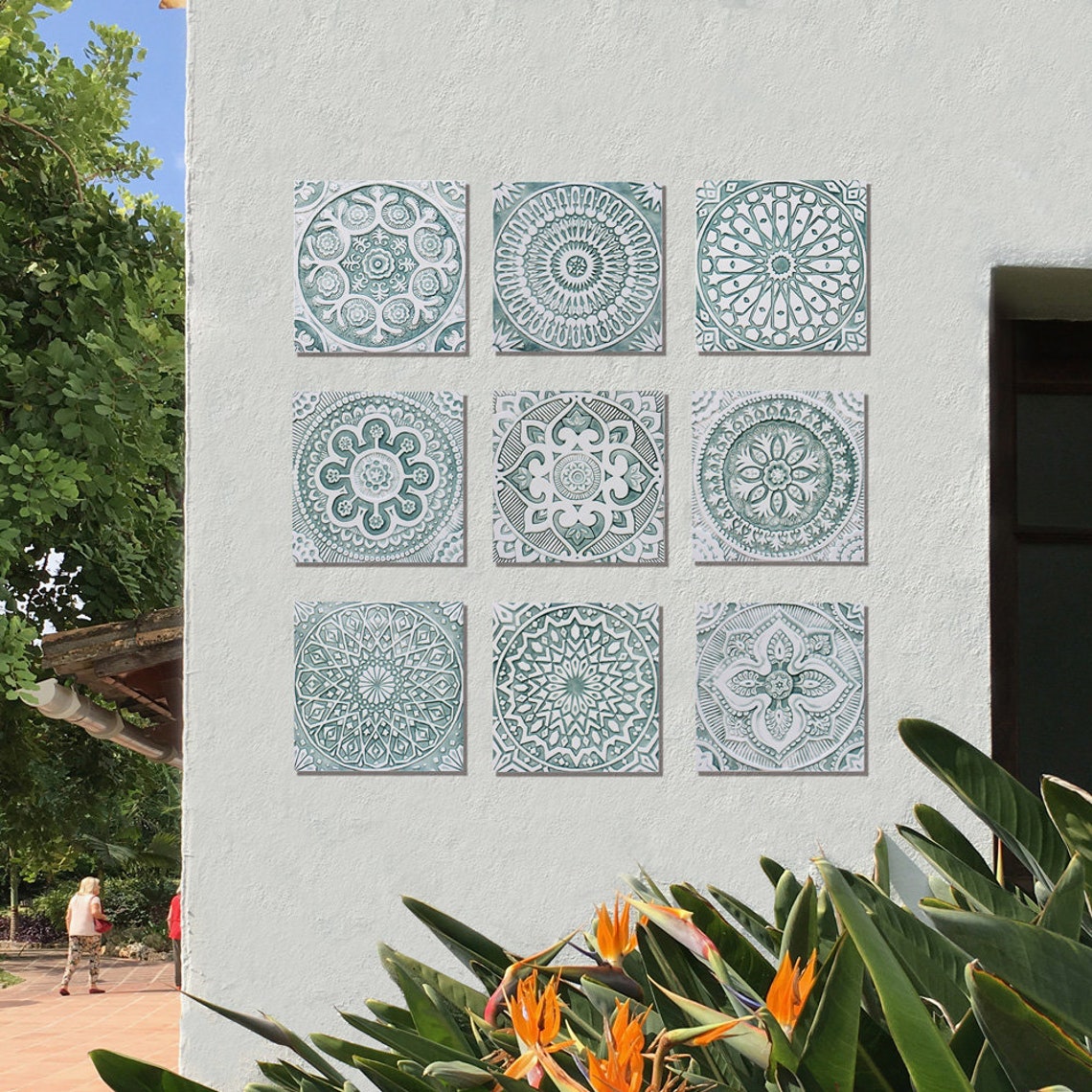 SET 4 Ceramic Decorative Tiles for Outdoor Wall Art Garden Etsy