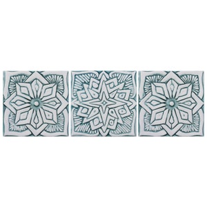 3 Ceramic Tiles For Wall Art, Ceramic Art, Garden Decor, Kitchen Backsplash Tiles, Bathrooms Style, Moroccan-Mandala-Suzani Design 15cm Aqua