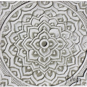Decorative Tiles For Lounge Design, Ceramic Tiles For Bathroom, Handmade Tiles Kitchen Backsplash, Wall Tiles, Mandala #2 30cm Beige&White